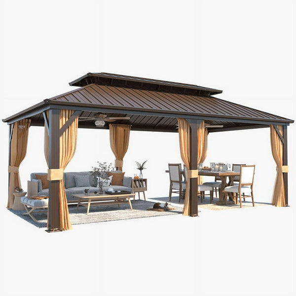 12'x20' Hardtop Gazebo with Galvanized Steel Double Roof & Aluminum Frame, Outdoor Gazebo with Premium Curtains and Nettings