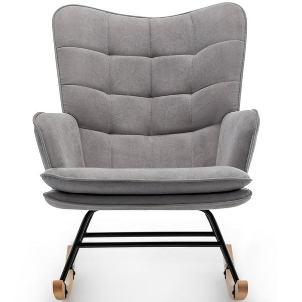 Mellcom Accent Rocking Chair, High Back Nursery Glider Rocker with Ottoman, Modern Upholstered Linen Fabric Armchair for Living Room, Bedroom, Gray