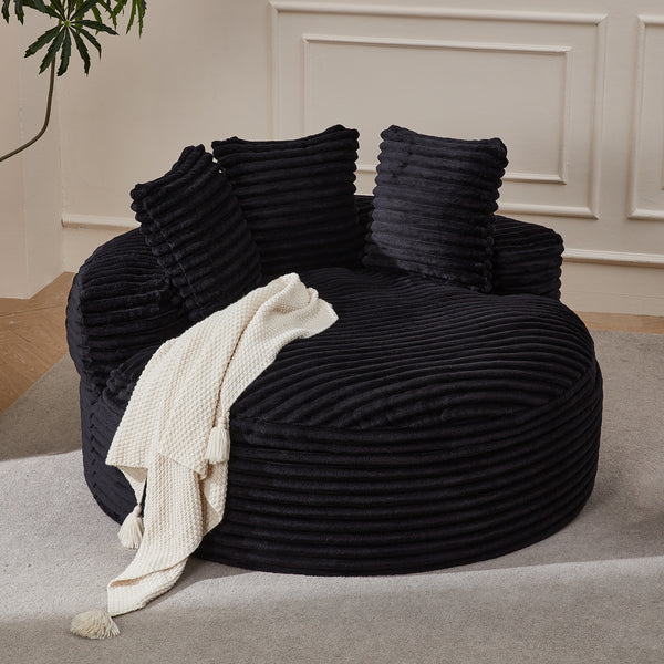 EROMMY Modern 55" Round Corduroy Lounge Chair, Oversized Circle Chaise Lounge, Upholstered Single Sofa for Living Room, Bedroom, and Reading Nook