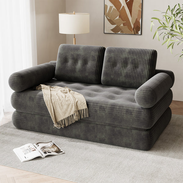 Richryce 59" Convertible Sleeper Sofa Bed, 5-in-1 Loveseat Boneless Couch in a Box, Folding Floor Mattress with 2 Removable Armrests, Fold Out Futon Chair Lounge for Living Room Bedroom