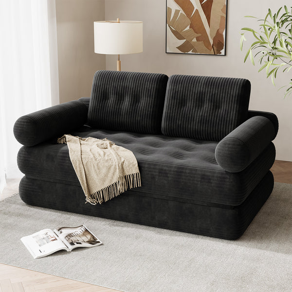 Richryce 59" Convertible Sleeper Sofa Bed, 5-in-1 Loveseat Boneless Couch in a Box, Folding Floor Mattress with 2 Removable Armrests, Fold Out Futon Chair Lounge for Living Room Bedroom