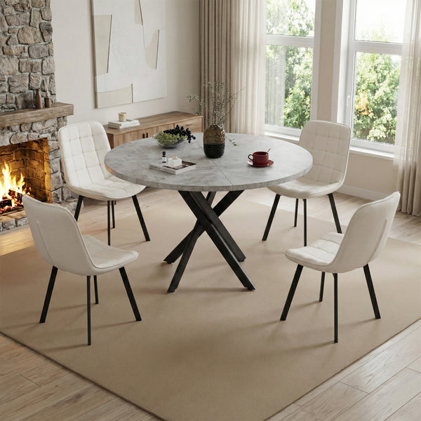 SOBREMESA Round Dining Table Set for 4, Modern Kitchen Table and Chairs with X-Shaped Legs & U-Shaped Thick Cushion, Wooden Dining Set for Dining Room or Kitchen