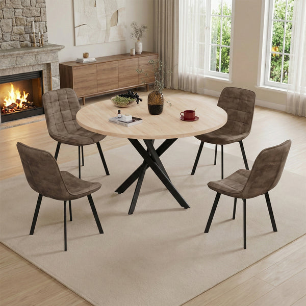 SOBREMESA Round Dining Table Set for 4, Modern Kitchen Table and Chairs with X-Shaped Legs & U-Shaped Thick Cushion, Wooden Dining Set for Dining Room or Kitchen