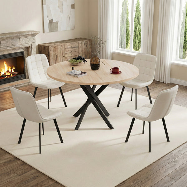 SOBREMESA Round Dining Table Set for 4, Modern Kitchen Table and Chairs with X-Shaped Legs & U-Shaped Thick Cushion, Wooden Dining Set for Dining Room or Kitchen