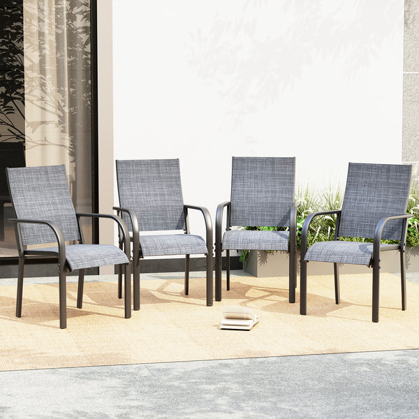 SOBREMESA Patio Chairs Set of 4, Stackable Outdoor Dining Chairs, All Weather Breathable Textile, Heavy Duty Metal Frame Porch Chairs for Backyard, Lawn (Only Chairs, Set of 4)