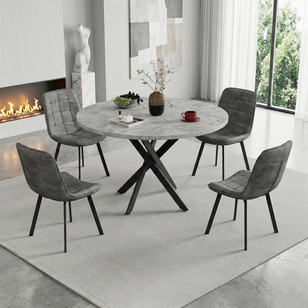 SOBREMESA Round Dining Table Set for 4, Modern Kitchen Table and Chairs with X-Shaped Legs & U-Shaped Thick Cushion, Wooden Dining Set for Dining Room or Kitchen