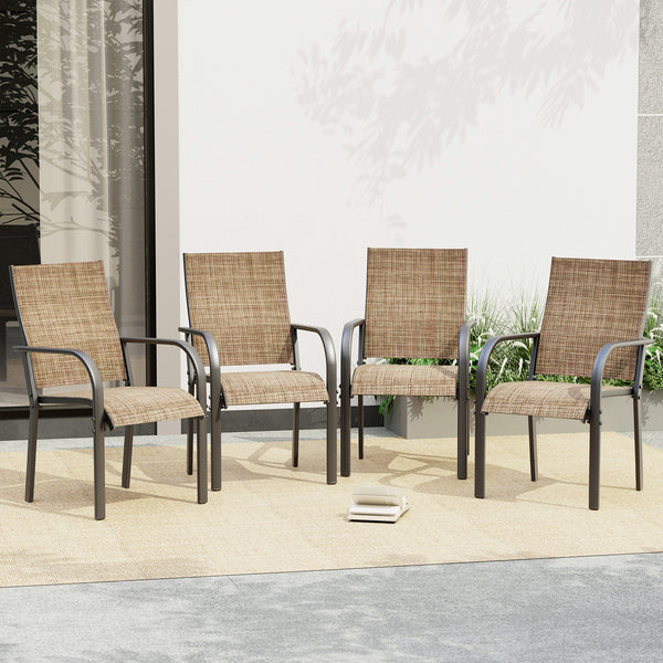 SOBREMESA Patio Chairs Set of 4, Stackable Outdoor Dining Chairs, All Weather Breathable Textile, Heavy Duty Metal Frame Porch Chairs for Backyard, Lawn (Only Chairs, Set of 4)