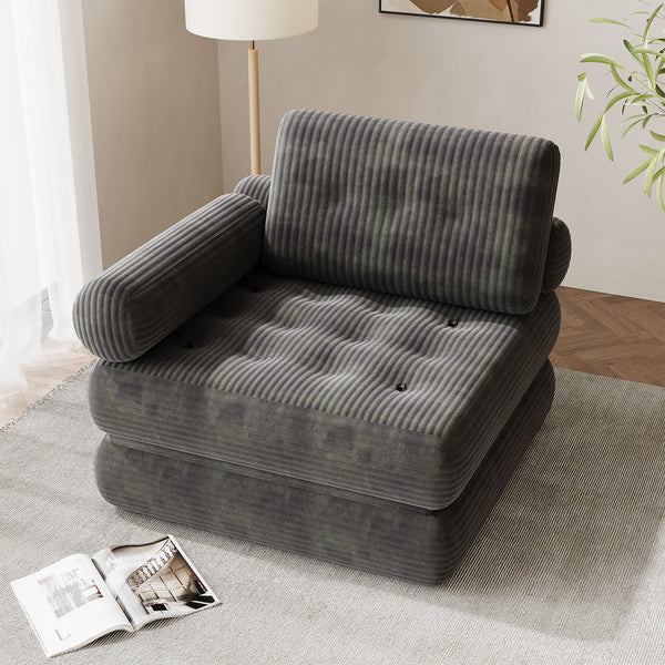 Richryce 59" Convertible Sleeper Sofa Bed, 5-in-1 Loveseat Boneless Couch in a Box, Folding Floor Mattress with 2 Removable Armrests, Fold Out Futon Chair Lounge for Living Room Bedroom