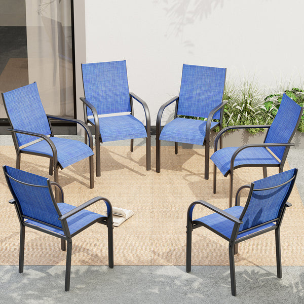 SOBREMESA Patio Chairs Set of 6, Stackable Outdoor Dining Chairs, All Weather Breathable Textile, Heavy Duty Metal Frame Porch Chairs for Backyard, Lawn (Only Chairs, Set of 6)