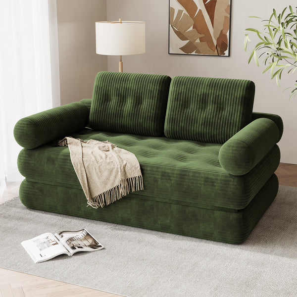 Richryce 59" Convertible Sleeper Sofa Bed, 5-in-1 Loveseat Boneless Couch in a Box, Folding Floor Mattress with 2 Removable Armrests, Fold Out Futon Chair Lounge for Living Room Bedroom
