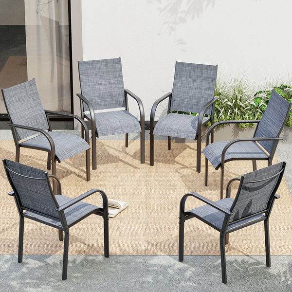 SOBREMESA Patio Chairs Set of 6, Stackable Outdoor Dining Chairs, All Weather Breathable Textile, Heavy Duty Metal Frame Porch Chairs for Backyard, Lawn (Only Chairs, Set of 6)
