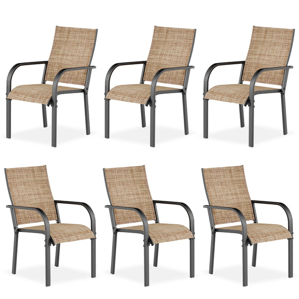 SOBREMESA Patio Chairs Set of 6, Stackable Outdoor Dining Chairs, All Weather Breathable Textile, Heavy Duty Metal Frame Porch Chairs for Backyard, Lawn (Only Chairs, Set of 6)