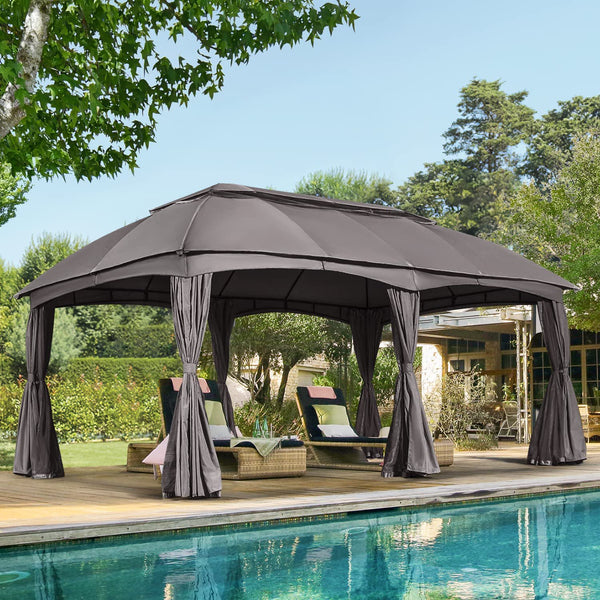 Yoleny 12'x20' Patio Gazebo, Double Soft-Roof Gazebo Tent with Curtains and Netting, Patio Canopy for Backyard, Garden, Outdoor Event, Gray