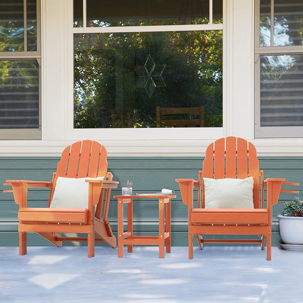 Erommy HDPE Folding Adirondack Chair, Patio Chair with Cup, Patio Lawn Chairs for Outdoors, Orange