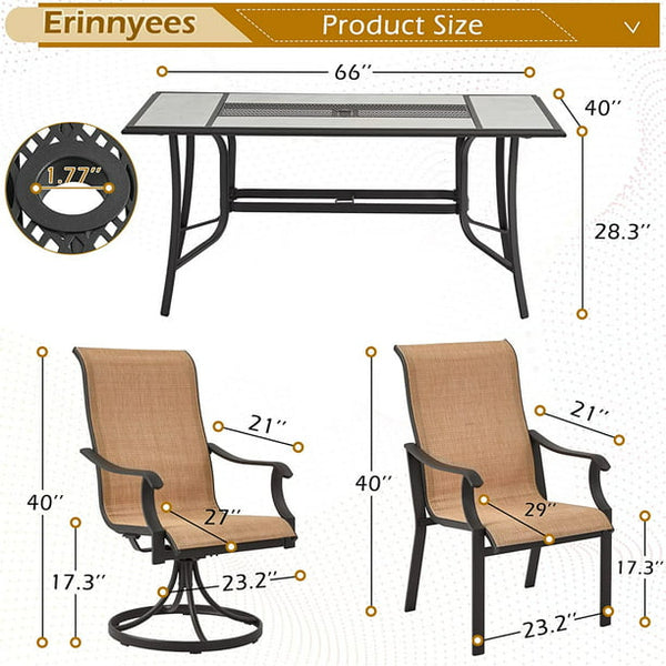 Erommy 7 PCS Patio Dining Set, Outdoor Table Chair Set, Large Metal Table with Umbrella Hole, High Back Chair for Patio, Garden, Lawn