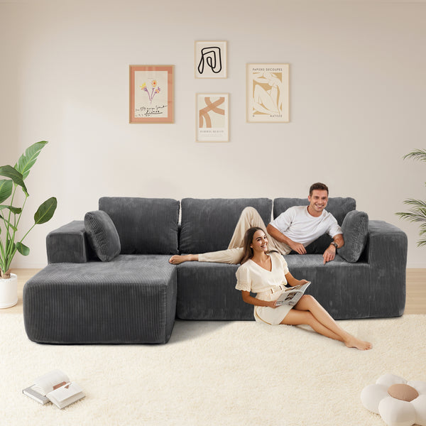 EROMMY Boneless Couch Sectional with L Shape Chaise, Fluffy Comfy Cloud Couch Sectional Boneless Sofa with Deep Seat & Throw Pillow, Boneless Couches for Living Room, No Assembly Required