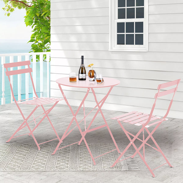 Richryce 3-Piece Steel Patio Bistro Set, Folding Outdoor Patio Furniture Sets