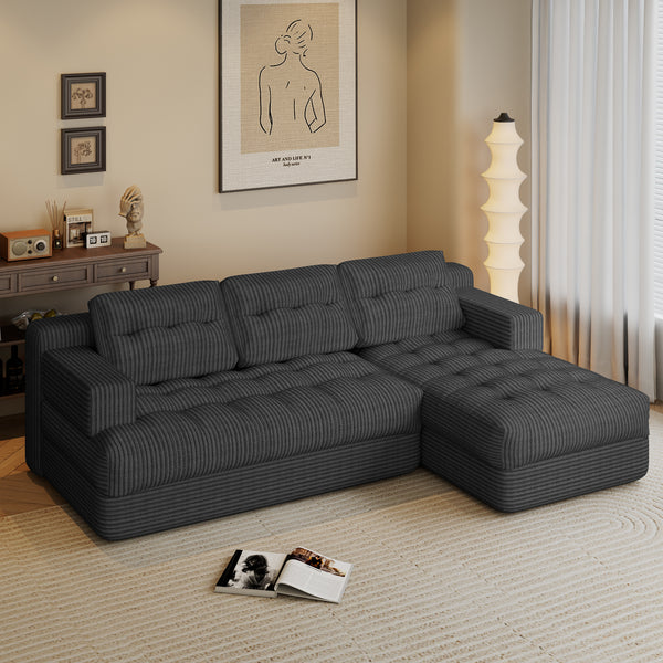 SOBREMESA Boneless Sectional Couch with Deep Seat & Chaise for Small Spaces, Upholstered Cloud Couch Sectional Boneless Couches for Living Room, No Assembly, Right Facing Chaise