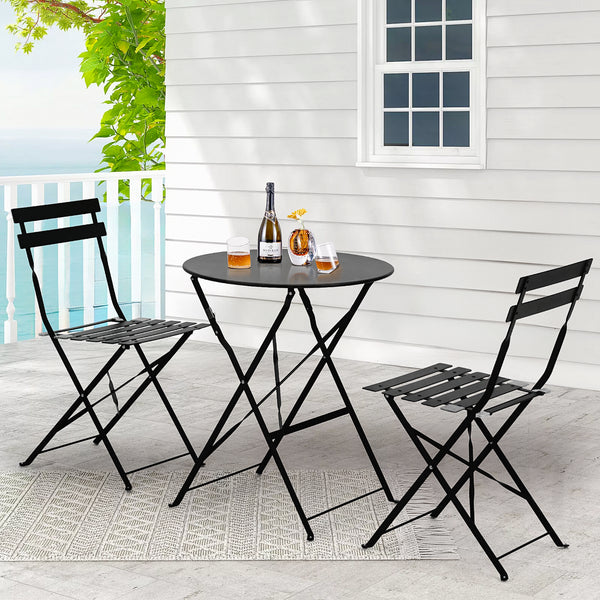 Richryce 3-Piece Steel Patio Bistro Set, Folding Outdoor Patio Furniture Sets