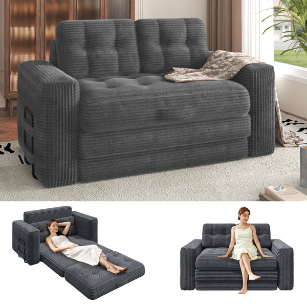 Erinnyees Convertible Sofa Bed, 2 in 1 Boneless Couch Bed with 2 Pillows, Corduroy Pull out Couch Folding Sofa Bed with Deep Seat, Small Loveseat Sleeper Sofa Bed, No Assembly Required