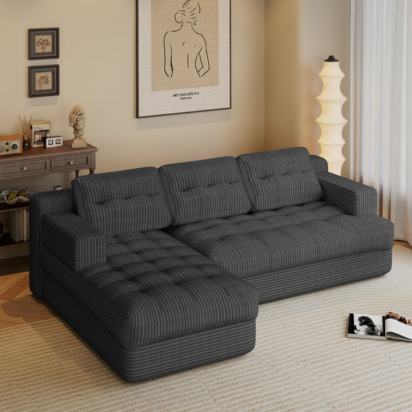 SOBREMESA Boneless Sectional Couch with Deep Seat & Chaise for Small Spaces, Upholstered Cloud Couch Sectional Boneless Couches for Living Room, No Assembly, Left Facing Chaise