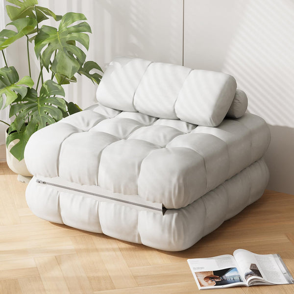 Richryce Single Size Folding Futon Sofa Bed, 3-in-1 Convertible Sleeper Chair, with Pillow, Portable Floor Mattress & Lounge Couch, for Living Room, Bedroom, Dorm
