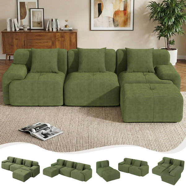Richryce 104" Modular Cloud Couch with Ottoman, Boneless Sectional Sofa, No-Assembly, Deep Seat & Pillows for Small Living Room, Upholstered
