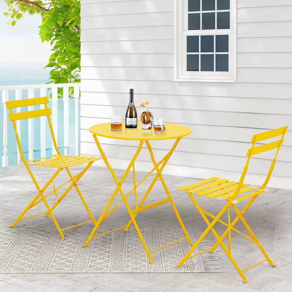 Richryce 3-Piece Steel Patio Bistro Set, Folding Outdoor Patio Furniture Sets
