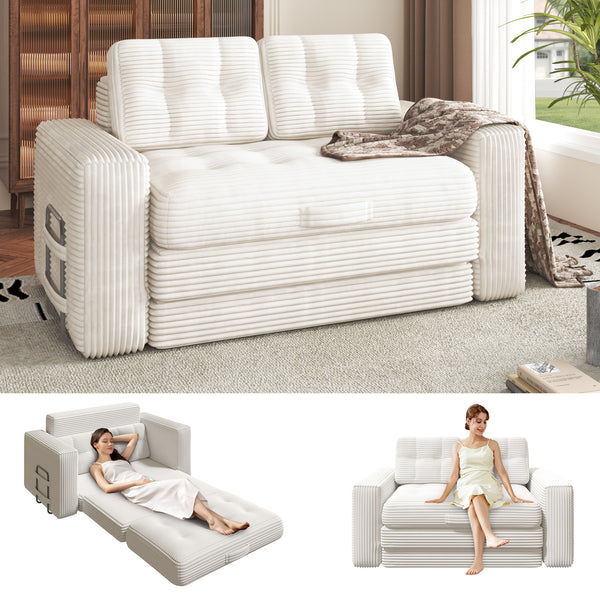 Erinnyees Convertible Sofa Bed, 2 in 1 Boneless Couch Bed with 2 Pillows, Corduroy Pull out Couch Folding Sofa Bed with Deep Seat, Small Loveseat Sleeper Sofa Bed, No Assembly Required