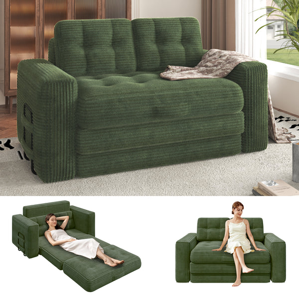 Erinnyees Convertible Sofa Bed, 2 in 1 Boneless Couch Bed with 2 Pillows, Corduroy Pull out Couch Folding Sofa Bed with Deep Seat, Small Loveseat Sleeper Sofa Bed, No Assembly Required
