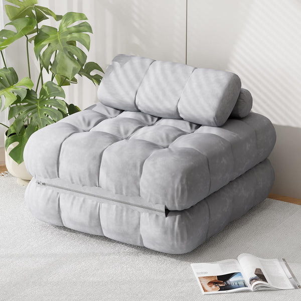 Richryce Single Size Folding Futon Sofa Bed, 3-in-1 Convertible Sleeper Chair, with Pillow, Portable Floor Mattress & Lounge Couch, for Living Room, Bedroom, Dorm