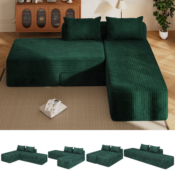 EROMMY Convertible Boneless Couch, 4 in 1 Flexible Cloud Couch Sectional Sofa with Adjustable Chaise & Deep Seat, Upholstered Modular Boneless Couches for Living Room, with 2 Pillows, No Assembly
