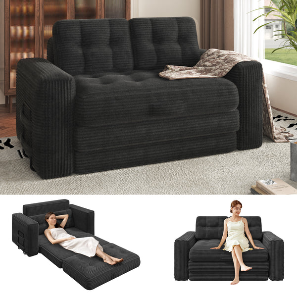 Erinnyees Convertible Sofa Bed, 2 in 1 Boneless Couch Bed with 2 Pillows, Corduroy Pull out Couch Folding Sofa Bed with Deep Seat, Small Loveseat Sleeper Sofa Bed, No Assembly Required
