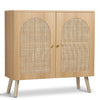 Sideboard Buffet Storage Cabinet with 2 Natural Rattan Decor Doors, Accent Small Cabinet with Solid Wood Feet and Adjustable Shelf for Living Room, Entryway and Hallway