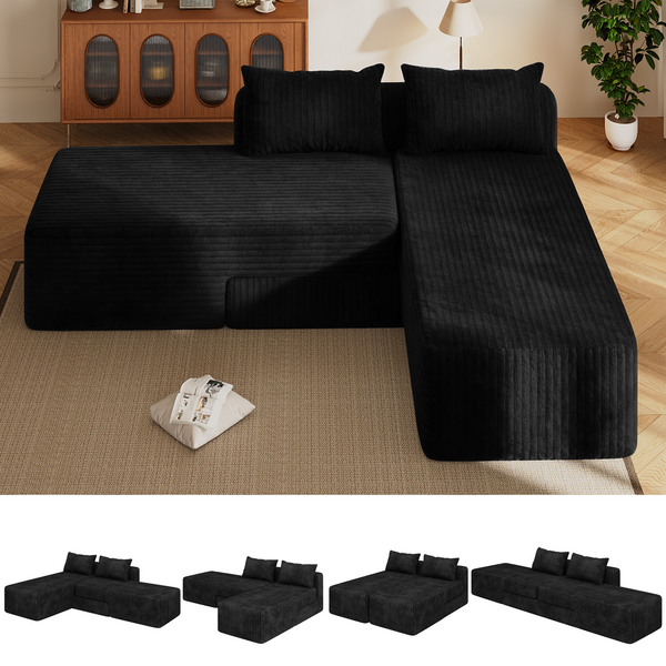 EROMMY Convertible Boneless Couch, 4 in 1 Flexible Cloud Couch Sectional Sofa with Adjustable Chaise & Deep Seat, Upholstered Modular Boneless Couches for Living Room, with 2 Pillows, No Assembly