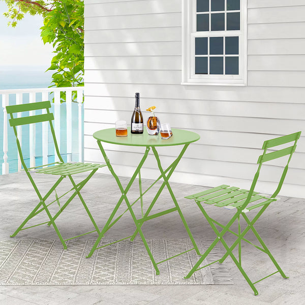 Richryce 3-Piece Steel Patio Bistro Set, Folding Outdoor Patio Furniture Sets
