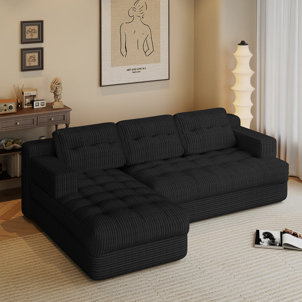 SOBREMESA Boneless Sectional Couch with Deep Seat & Chaise for Small Spaces, Upholstered Cloud Couch Sectional Boneless Couches for Living Room, No Assembly, Left Facing Chaise