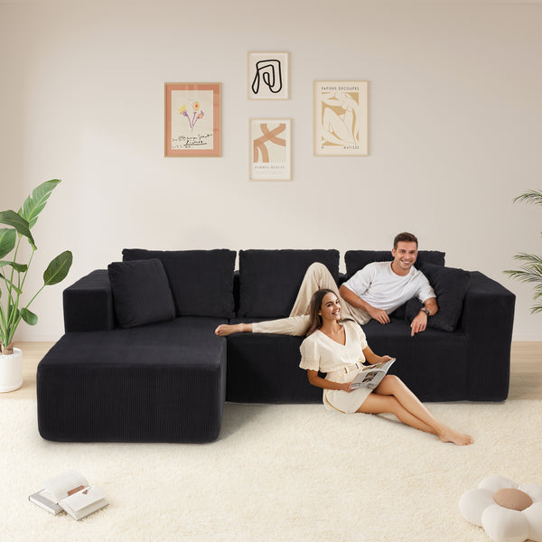 EROMMY Boneless Couch Sectional with L Shape Chaise, Fluffy Comfy Cloud Couch Sectional Boneless Sofa with Deep Seat & Throw Pillow, Boneless Couches for Living Room, No Assembly Required