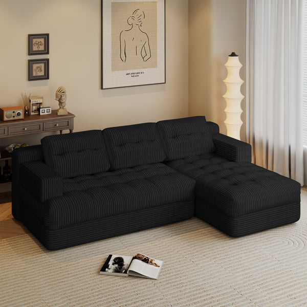 SOBREMESA Boneless Sectional Couch with Deep Seat & Chaise for Small Spaces, Upholstered Cloud Couch Sectional Boneless Couches for Living Room, No Assembly, Right Facing Chaise
