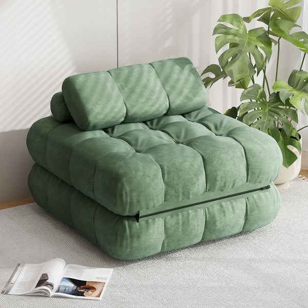 Richryce Single Size Folding Futon Sofa Bed, 3-in-1 Convertible Sleeper Chair, with Pillow, Portable Floor Mattress & Lounge Couch, for Living Room, Bedroom, Dorm