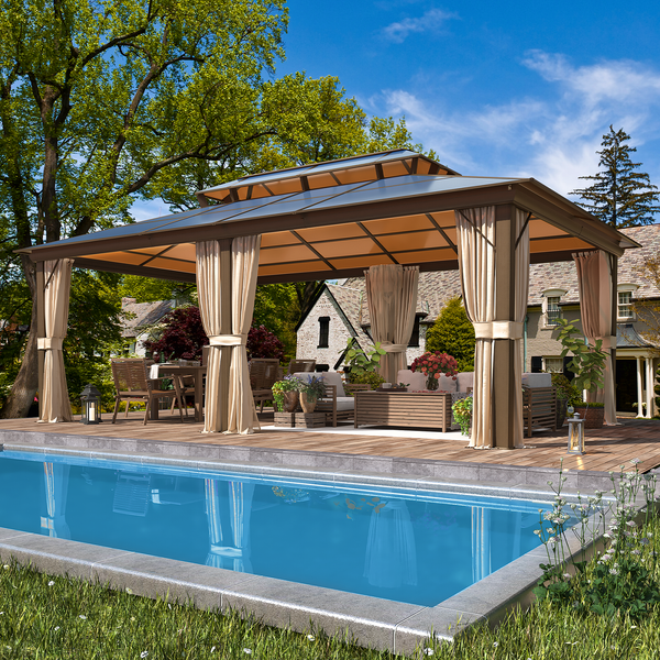 EROMMY 12' x 20' Outdoor Patio Gazebo Hardtop Gazebo with Polycarbonate Double Roof for Garden, Patio, Lawns