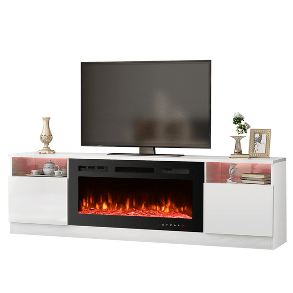 Mellcom 70'' Fireplace TV Stand with 36'' Electric Fireplace, Entertainment Center, TV Console for TVs up to 80'' for Living Room, White