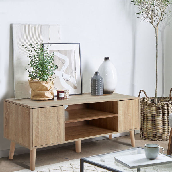 Mellcom 51" TV Stand, Mid-Century Wood TV Console Cabinet with Storage Shelf for Living Room