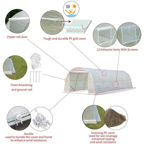 Erommy 26' x 10' x 7' Greenhouse Large Gardening Plant Hot House Portable Walking in Tunnel Tent