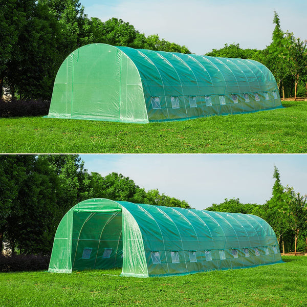 Yoleny 40' x 12' x 7.5' Greenhouse, Large Walk-in Greenhouse with 2 Roll-up Zippered Doors&20 Screen Windows for Outside Heavy Duty Winter, Green