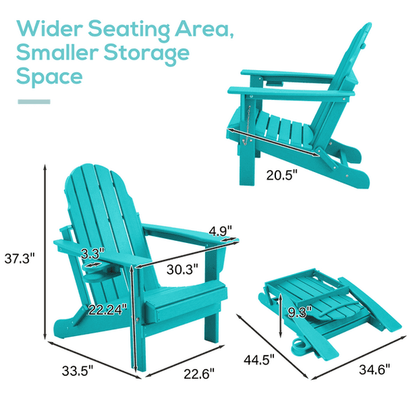 Erommy HDPE Folding Adirondack Chair, Patio Chair with Cup, Patio Lawn Chairs for Outdoors, Blue
