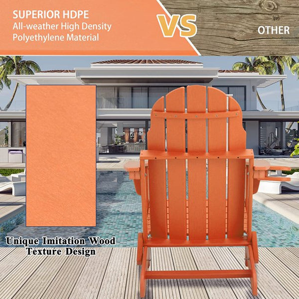 Erommy HDPE Folding Adirondack Chair, Patio Chair with Cup, Patio Lawn Chairs for Outdoors, Orange