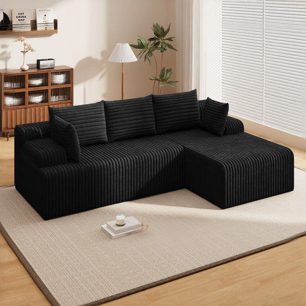 SOBREMESA Boneless Sectional Couch with Deep Seat & Chaise for Small Spaces, for Living Room, L Shaped Couch with Right Facing Chaise, Gray | no assembly required, Plush Corduroy, 5*throw pillows