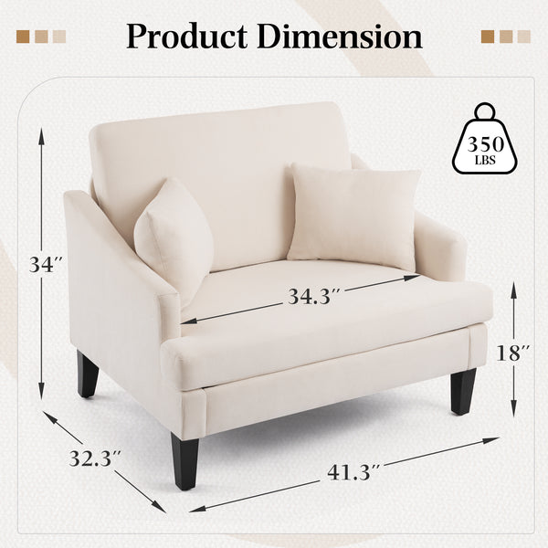Bezsller Oversized Accent Chair, 41'' Wide Seat Comfy Armchair with 2 Pillows, Upholstered Big Reading Chair, Modern Single Sofa Chair for Living Room Bedroom Apartment Office, Beige/Dark Grey/Light Grey/Green/Blue/Floral