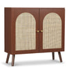 Sideboard Buffet Storage Cabinet with 2 Natural Rattan Decor Doors, Accent Small Cabinet with Solid Wood Feet and Adjustable Shelf for Living Room, Entryway and Hallway